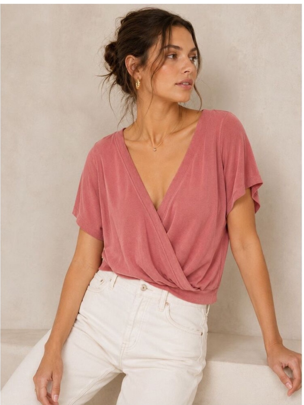 LIKE NEW Anthropologie Dusty Rose Wrap-Front Top